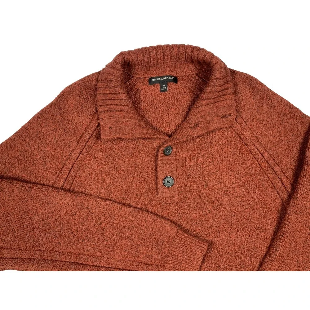 Banana‎ Republic Sweater Mens M Orange Shawl Collar Button Knit Pullover